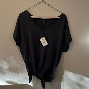 Stella Carakasi Dark Gray Tie-Front V-Neck Tee